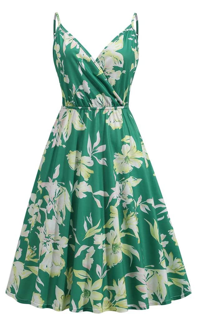 Yageshark Vestido de mujer Primavera/Verano Vestidos con bolsillos Cuello en V Tirantes Espaguetis Línea A Vestido Casual