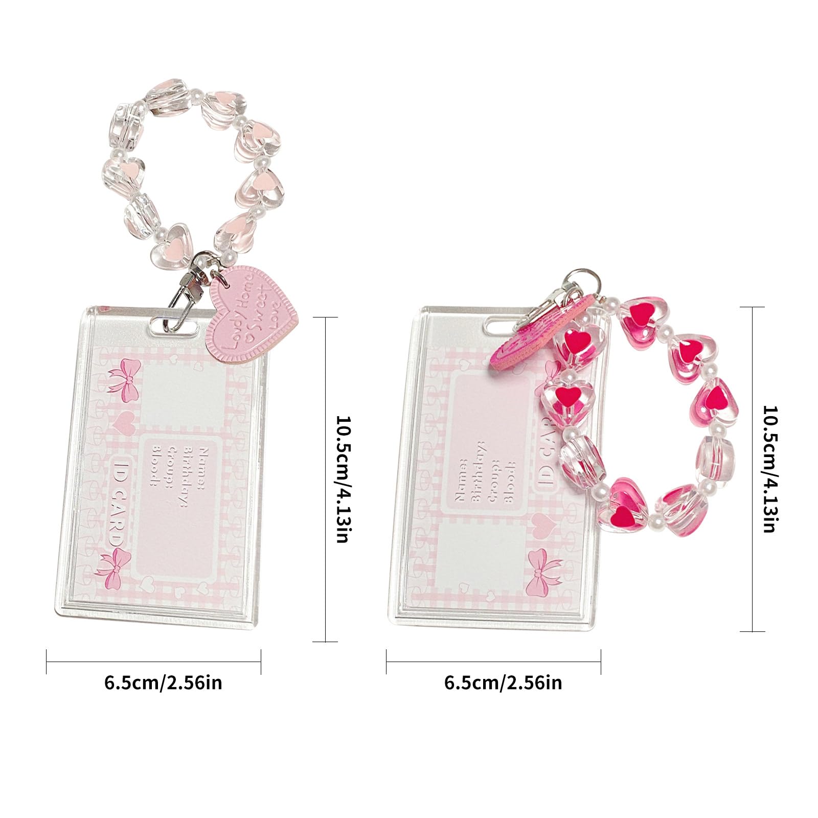 2 Pcs Acrylic Photocard Holder Bus Card Student Card 3 Inch Credit ID Bank Card Cute Girl's Bus Pendant Keychain Badge Holder Girls for Photocard Keychain (Love Pendant) - Image 2