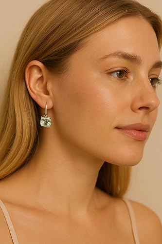 Miniatura 8 de Cushion Green Amethyst Gold Plated Sterling Silver Leverback Drop Earrings - Handmade Gemstone Jewelry Gift Ideas for Women (sterling-silver)