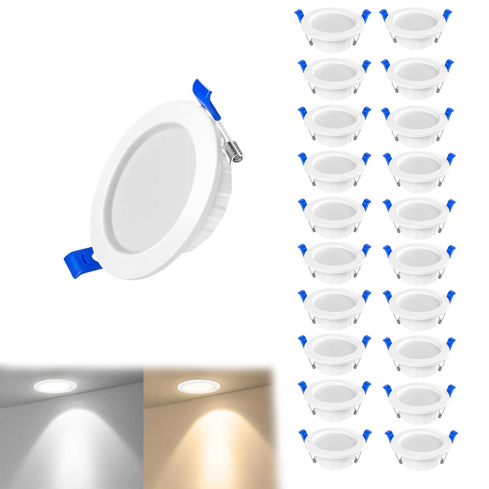 SAILUN LED Recessed Ceiling Lights 230V 5W, Ultra Slim Downlights Ceiling Spot Lights 450lm, Cool White 2700-3200K, IP21 Spotlights for Living Room, Bedroom, Hallway, 20 Pack