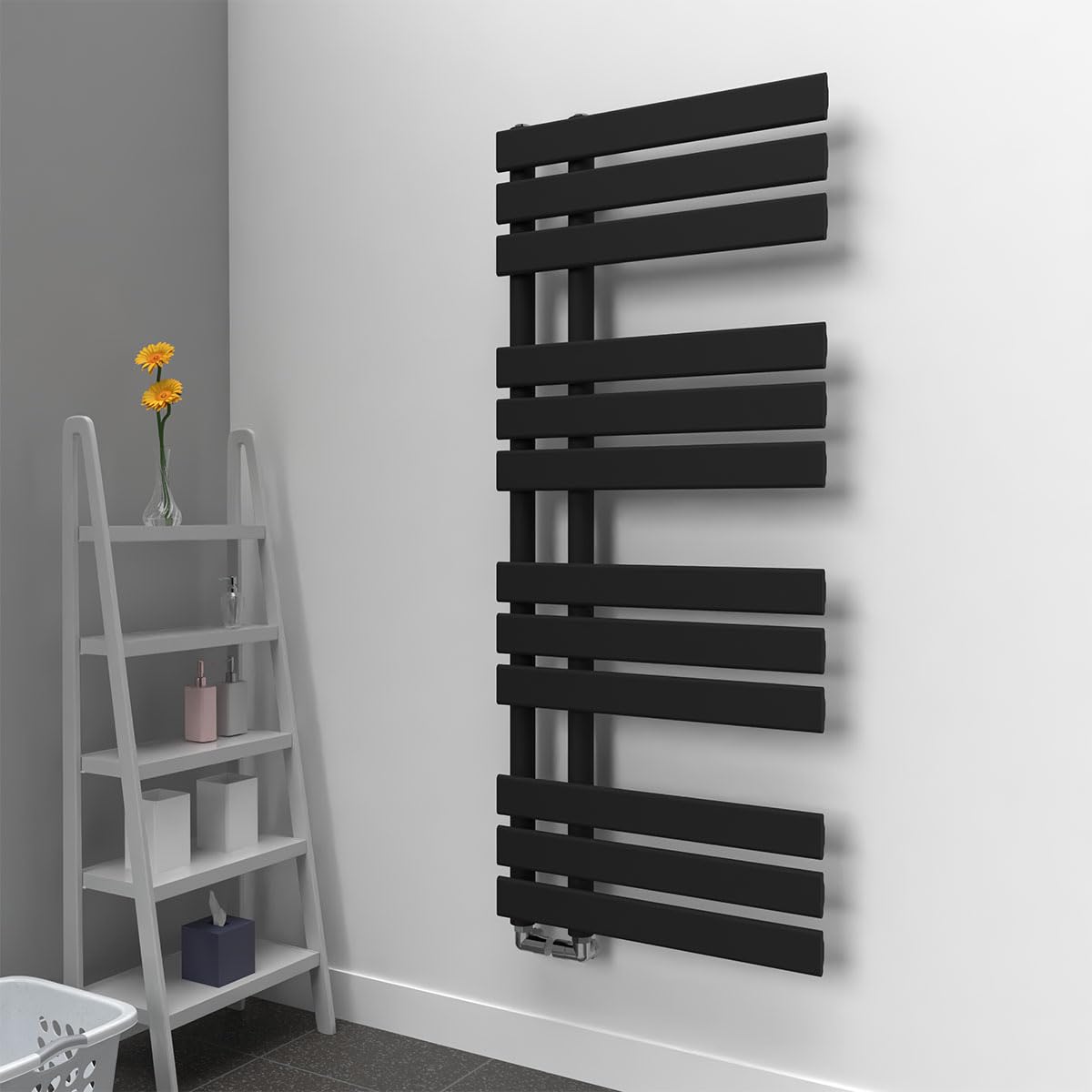 Lux Heat Black Open-Flat Designer Towel Radiator 1180Mm (H) X 500Mm (W)