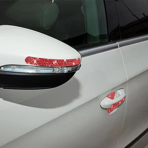 Miniatura 5 de BetterJonny 10 protectores de arañazos de cristal, calcomanías de mango de diamantes de imitación para calcomanías de automóvil de mujer (rojo)