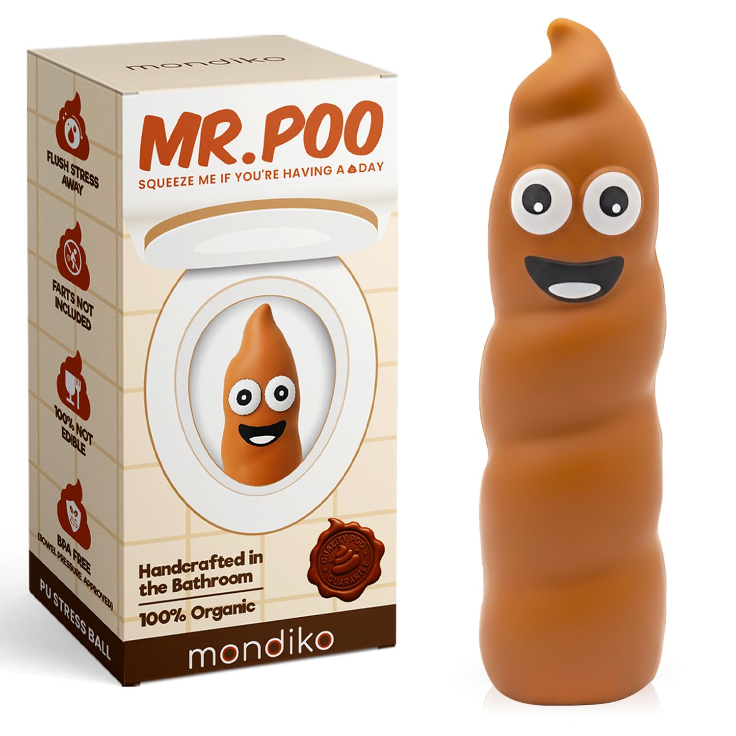 Mr. Poo Squishy Toy - Funny Stress Ball for Kids & Adults - Soft Stress Relief & Sensory Fidget Toy, Christmas Stocking Filler Slow Rise Stretchy Poop Novelty Gift for Teen Boys Girls - Mondiko®