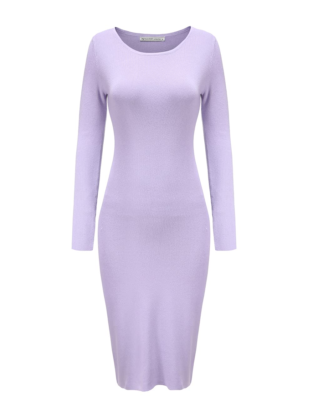 GLOSTORY Women's Knee Length Long Sleeve Knitted Ribbed Screw Neck Bodycon Winter Sweater Dresses 2616