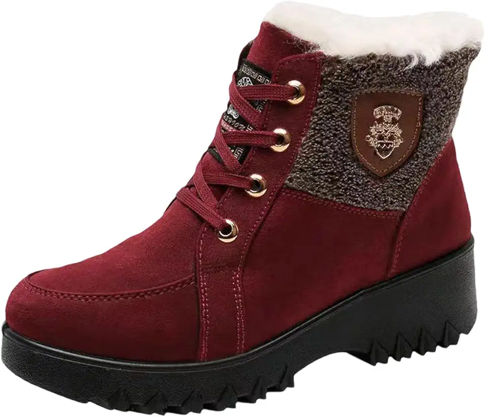 Botas de neve femininas com isolamento térmico e sola grossa confortáveis para o inverno, Vermelho, 35