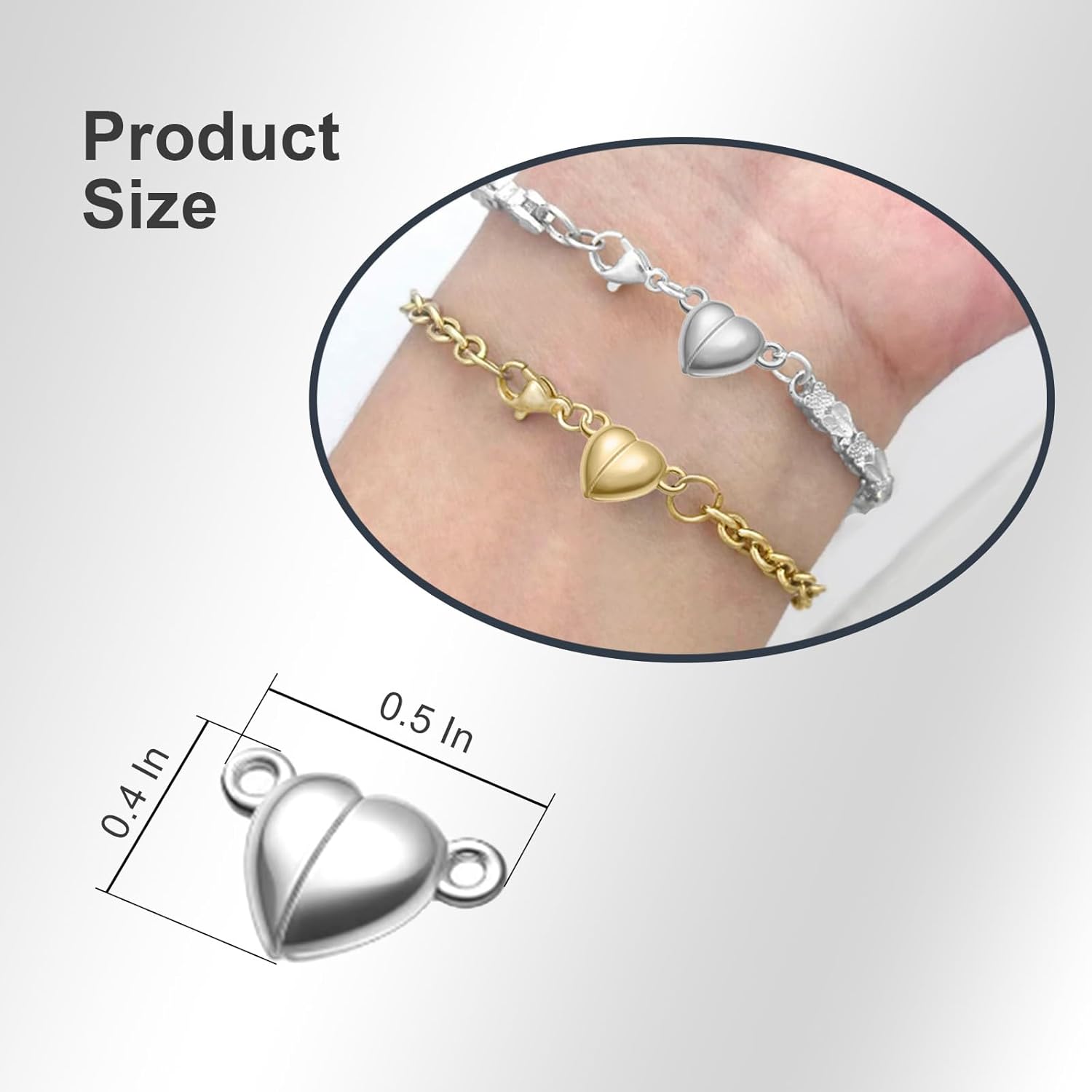 40 PCS Heart Shaped Metal Magnetic Clasps Accessories Gold Silver Color Love Buckle Pendant Necklace for Magnetic Breakaway Clasp for DIY Making Jewelry Accessories - Image 2