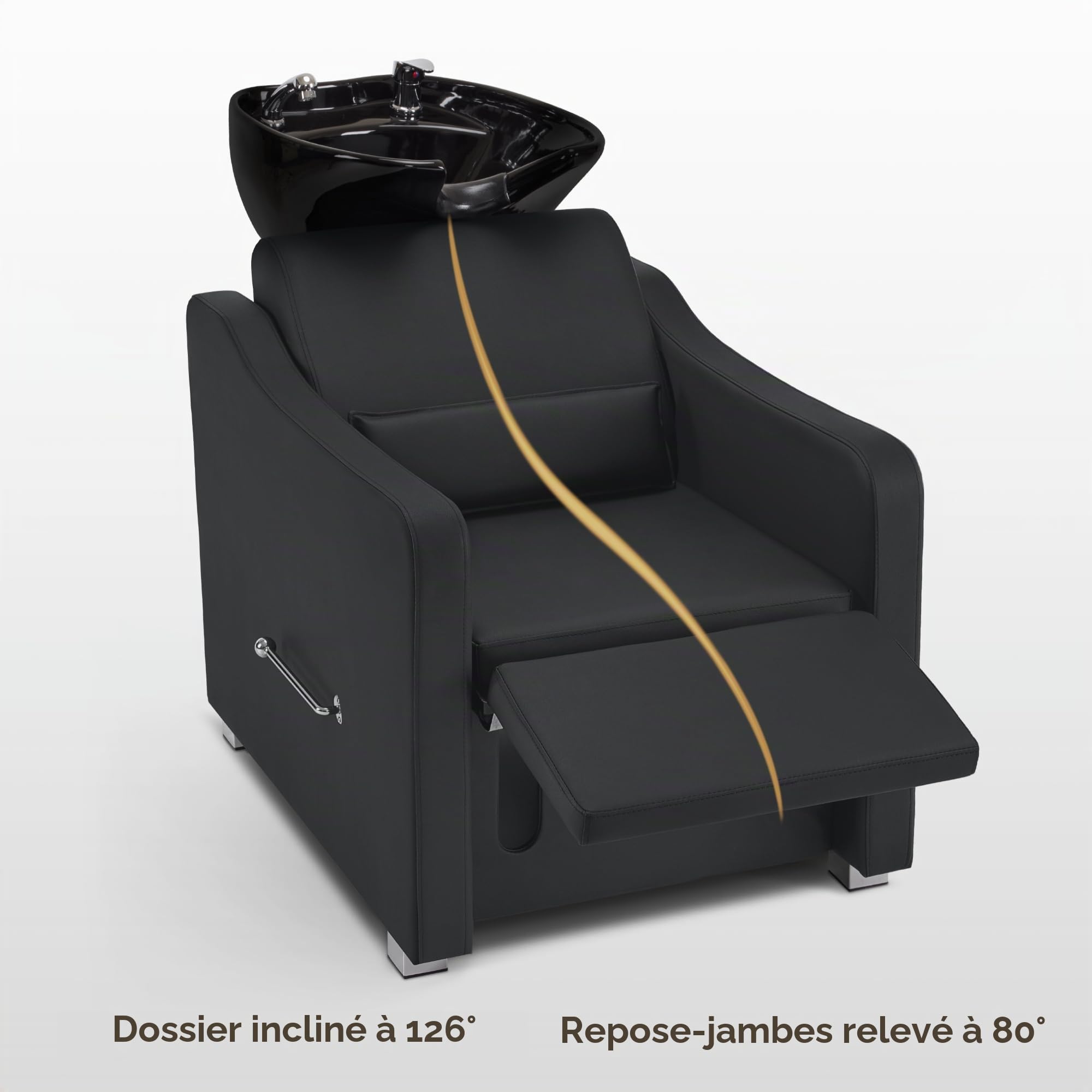 Barberpub Fauteuil de Coiffeur avec lavabo, Repose-Pieds Pliable, lavabo réglable en céramique, pour Salon de Spa, Coiffeur, Salle de Bain 8675 (Noir)