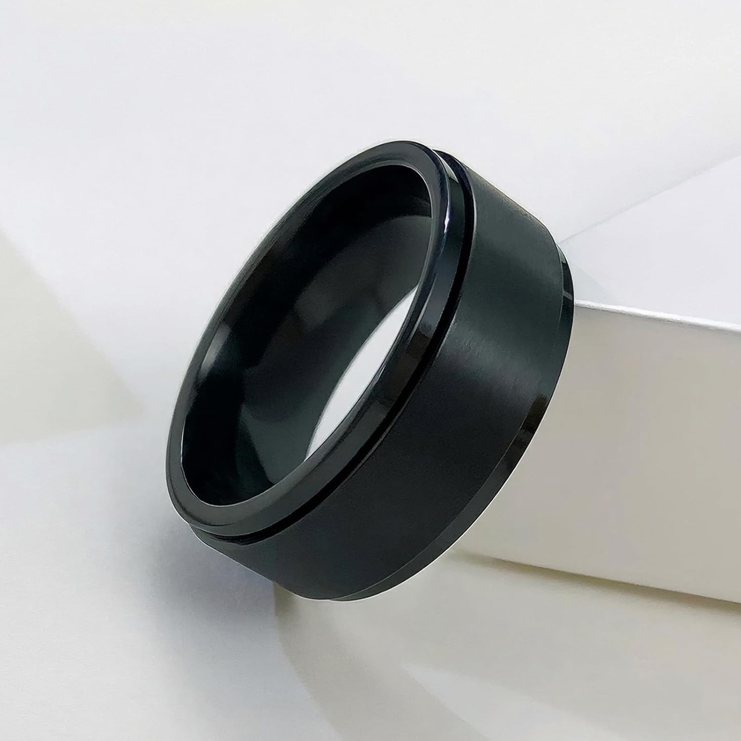 Men's Spinner Fidget Anxiety Ring 8MM Stainless Steel Rotation Wedding Rings for Men Women Stress Free Silver/Black/Gold/Blue Beveled Edges Engagement Bands Comfort Fit Jewelry Gifts Size 6-13 - Image 6