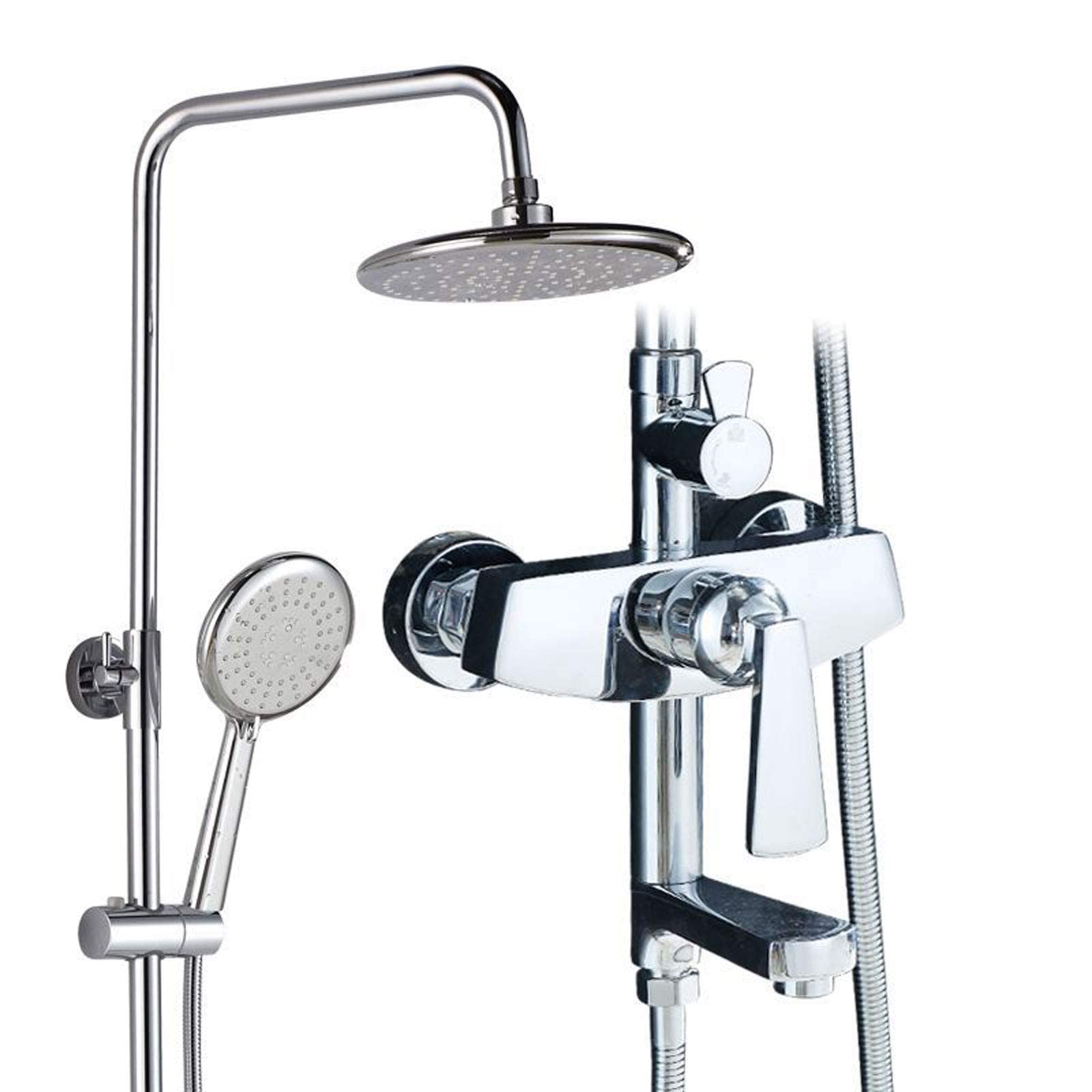 AYCDL Round Adjustable Shower System, Wall Mounted Shower Set Chrome Finish with Overhead Shower Head Tap, Modern Shower Mixer Set for Bathroom Hotel