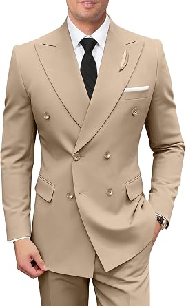 Men Suits 2 Piece Double Breasted Slim Fit Suit Jacket Pants Set