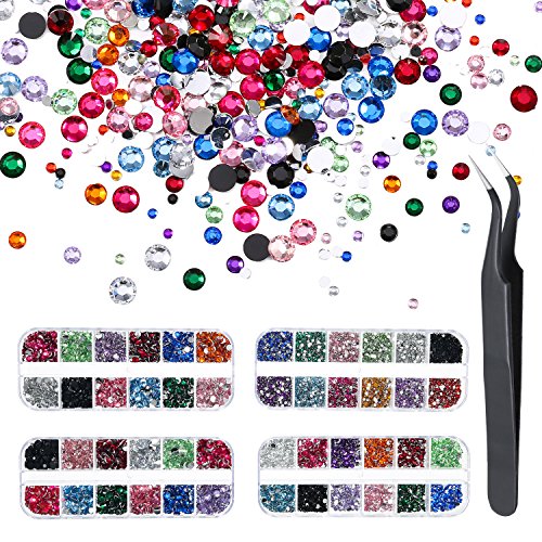 Pangda 9000 Pieces 4 Size Nail Art Rhinestones Set with 4 Boxes Nail Gems and Pick up Tweezer (Multi-Color)