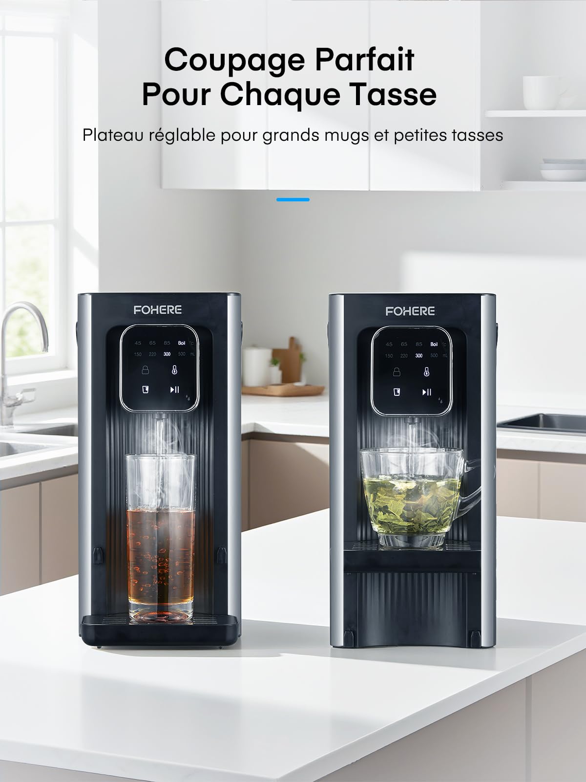Distributeur d'eau Chaude, 2600 W, Eau Chaude en Quelques Secondes, 4 Niveaux de Température, 4 Quantités d'eau, Réservoir de 2,5 l, Compact et économe en énergie, écran tactile Numérique