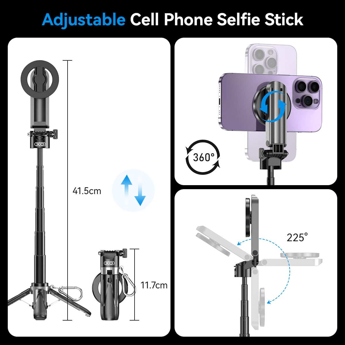 Treppiede magnetico per iPhone con telecomando, bastone per selfie portatile 4 in 1 con supporto estensibile, treppiede da viaggio per telefono 16 15 14 13 12 Pro Max Mini