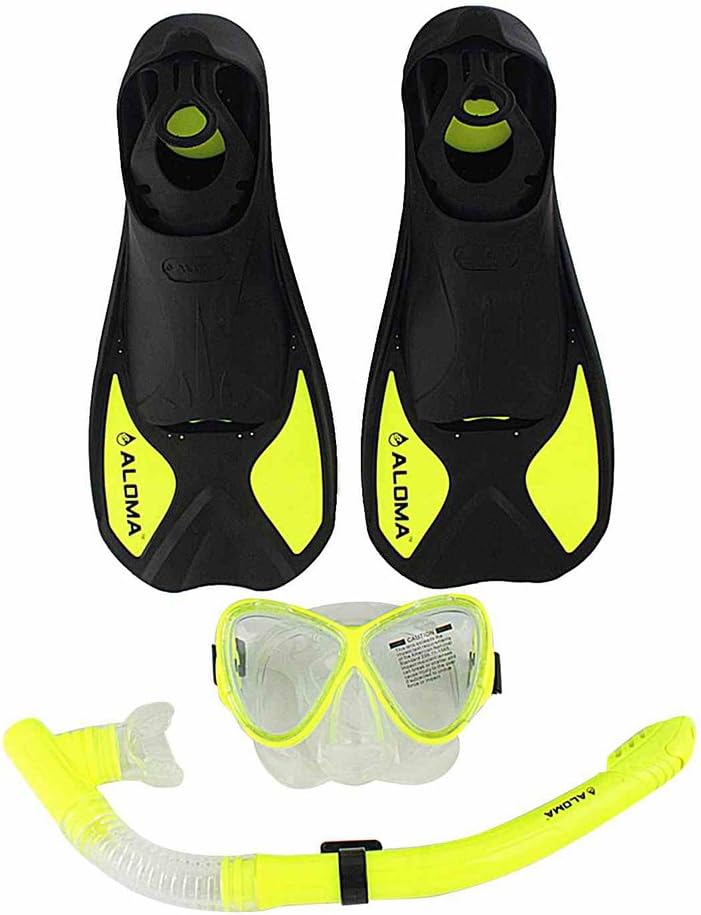 ALOMA Snorkeling Mask Snorkel Fins Set Adult Scuba Diving Yellow S