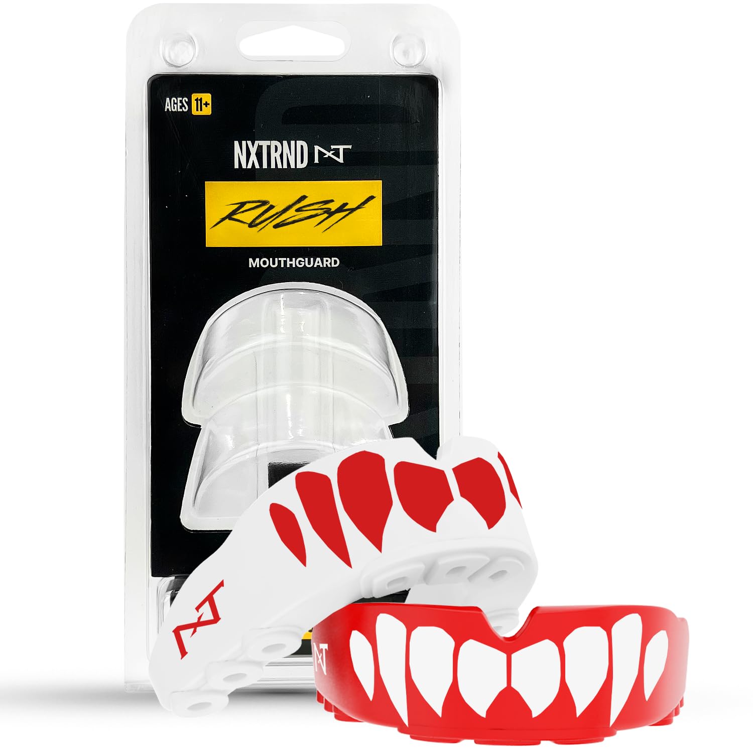 2 Pack Nxtrnd Rush Mouth Guard Sports, Professional Mouthguards for Boxing, Jiu Jitsu, MMA, Wrestling, Football, Lacrosse, and All Sports, Fits Adults, Youth, and Kids 11+ (Red)