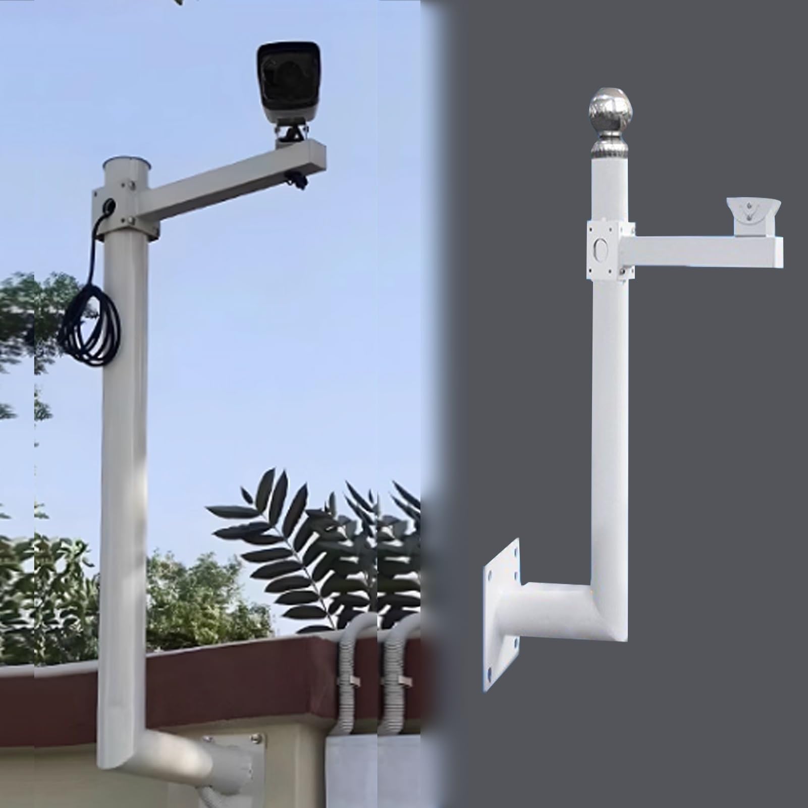 Aioneer 6.6Ft Weatherproof Security Camera Mount - L-Shaped Surveillance Pole With Screws - Corner Stand For Outdoor Monitoring - Single Holder-Single -0.5 m(1.64 ft)