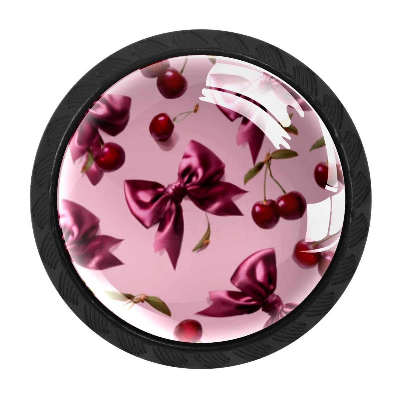 CHENZZZZ 4 Pack Pink Bows and Cherries on Pink Backgroun (2) Drawer Knobs Cabinet Knobs Crystal Glass Knobs Pulls Handles for Kitchen Cabinet Hardware Cupboard Door Dresser Wardrobe Home Decor