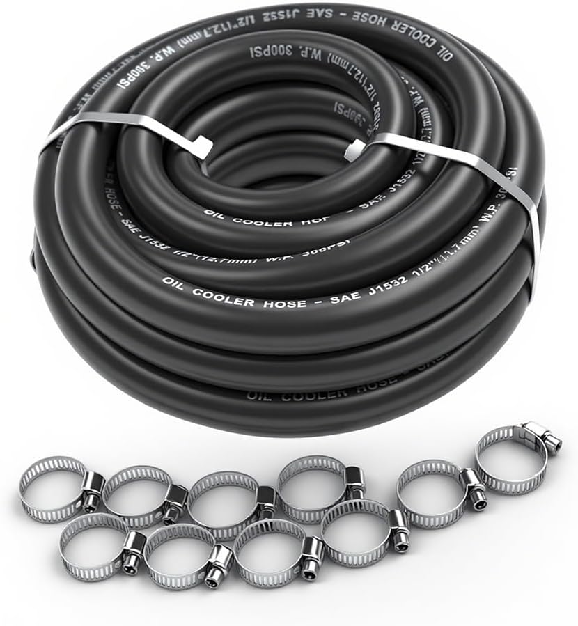 1/2 Transmission Oil Cooler Hose J1532 Fuel Line Hose 300PSI Push Lock with Clamps 20FT