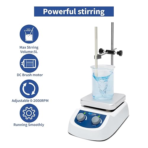 Miniatura 4 de ONiLAB Agitador magnético con placa caliente máxima de 716.0 F, agitador magnético con velocidad máxima de 2000 RPM, capacidad de agitación de 5 L,