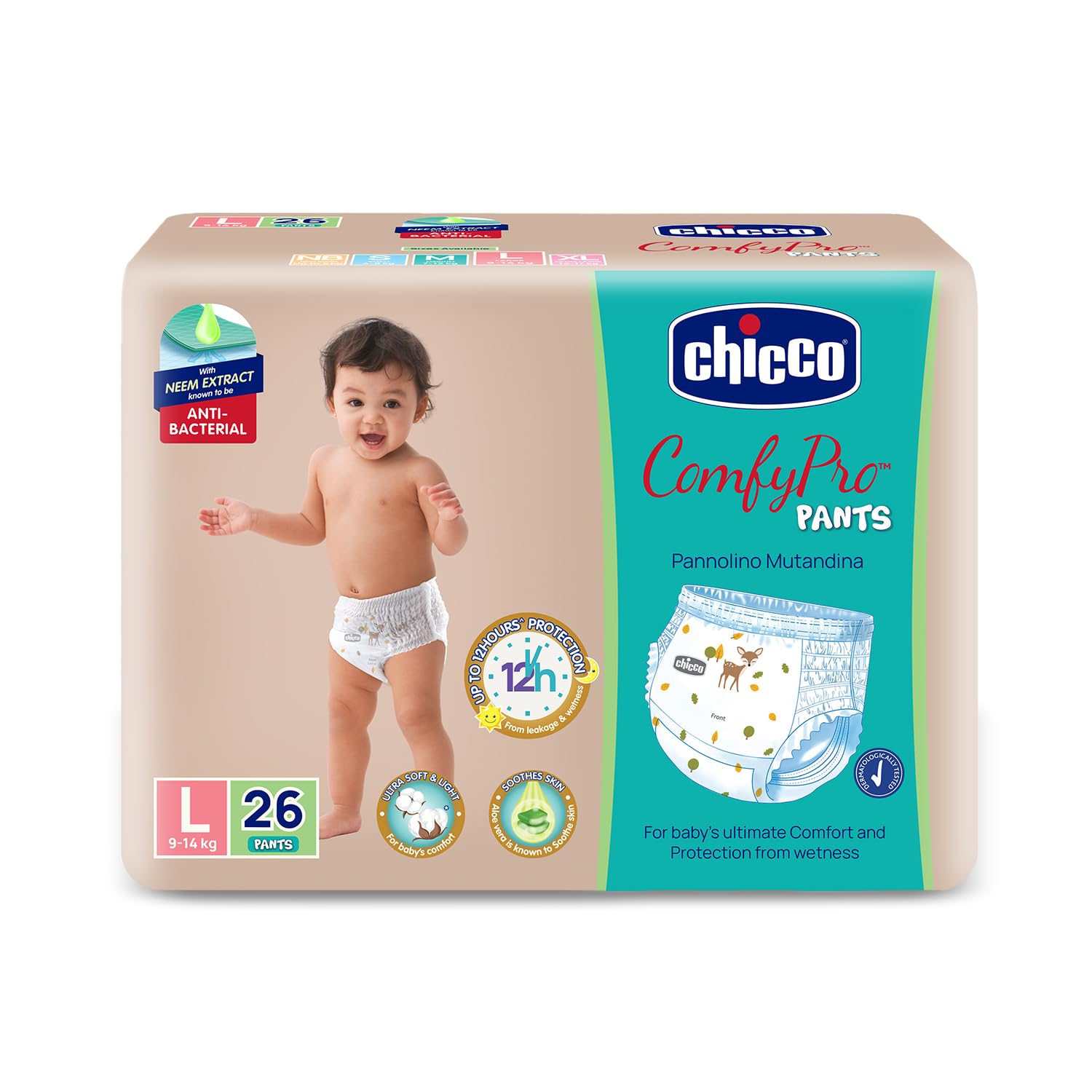 Chicco Comfy-Pro Pant Style Baby Diapers | Anti-bacterial benefits | Ultra Soft & 12hrs protection | Wetness indicator & Disposing Tapes - Large, 26 Count, 9-14 Kg-image-31