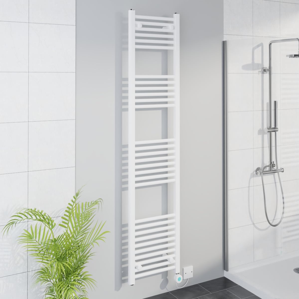 Warmehaus WiFi Electric Bathroom Straight Radiator Timer 1800x400mm White