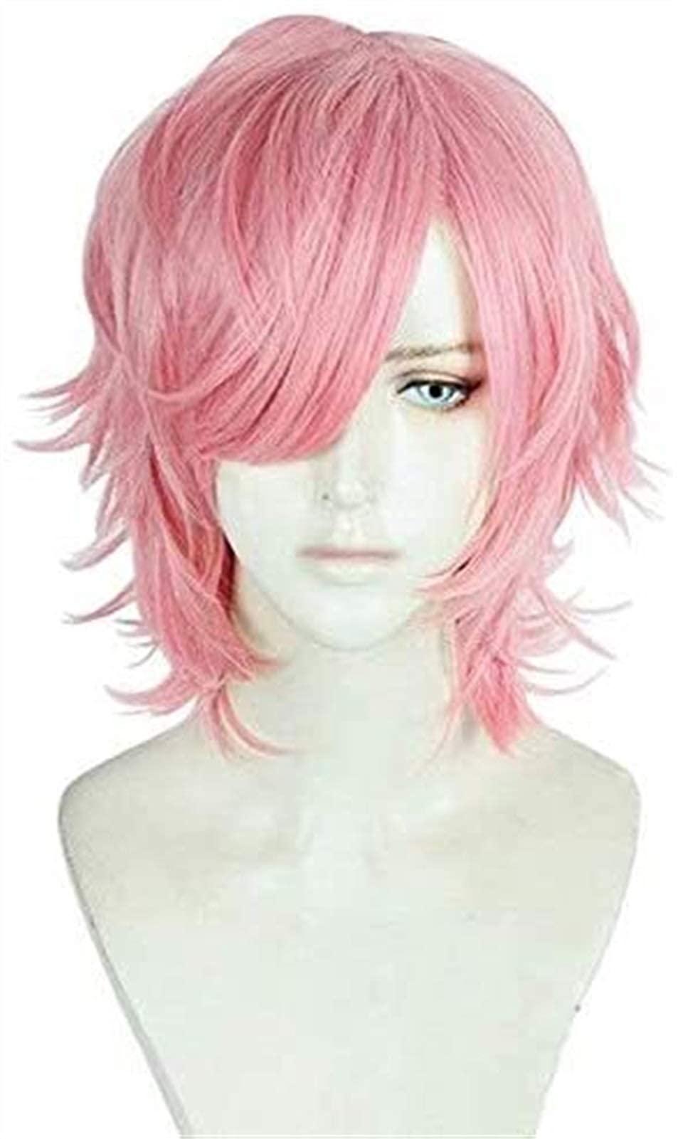 Short Layered Pink Yuri Ayato Cosplay Wig for Women Girls Halloween Costume