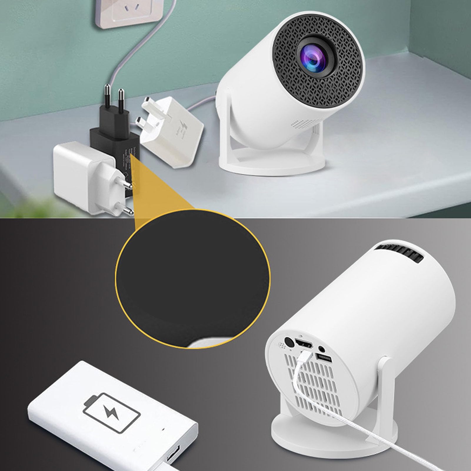 Miniprojektor z Wi-Fi i Bluetooth, Przenośny Projektor 1080P Full HD 4K z Pilotem, Inteligentny Projektor 180 z Systemem Android 12.0, do Użytku na świeżym Powietrzu/kinie Domowym