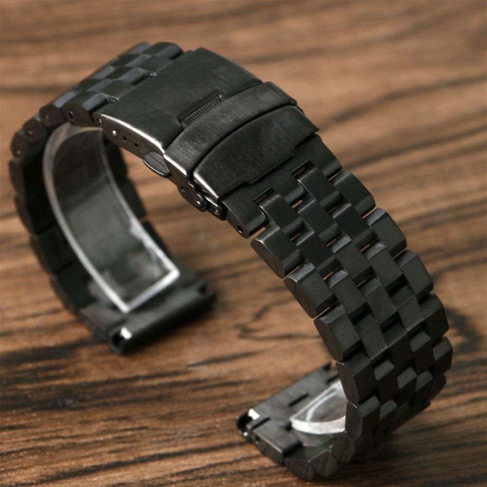 Cinturino per Orologio 22 mm 20 mm Argento/Nero Cinturino in Acciaio Inossidabile Solido Cinturino con Chiusura Pieghevole con Cinturino di Ricambio da Uomo di Sicurezza