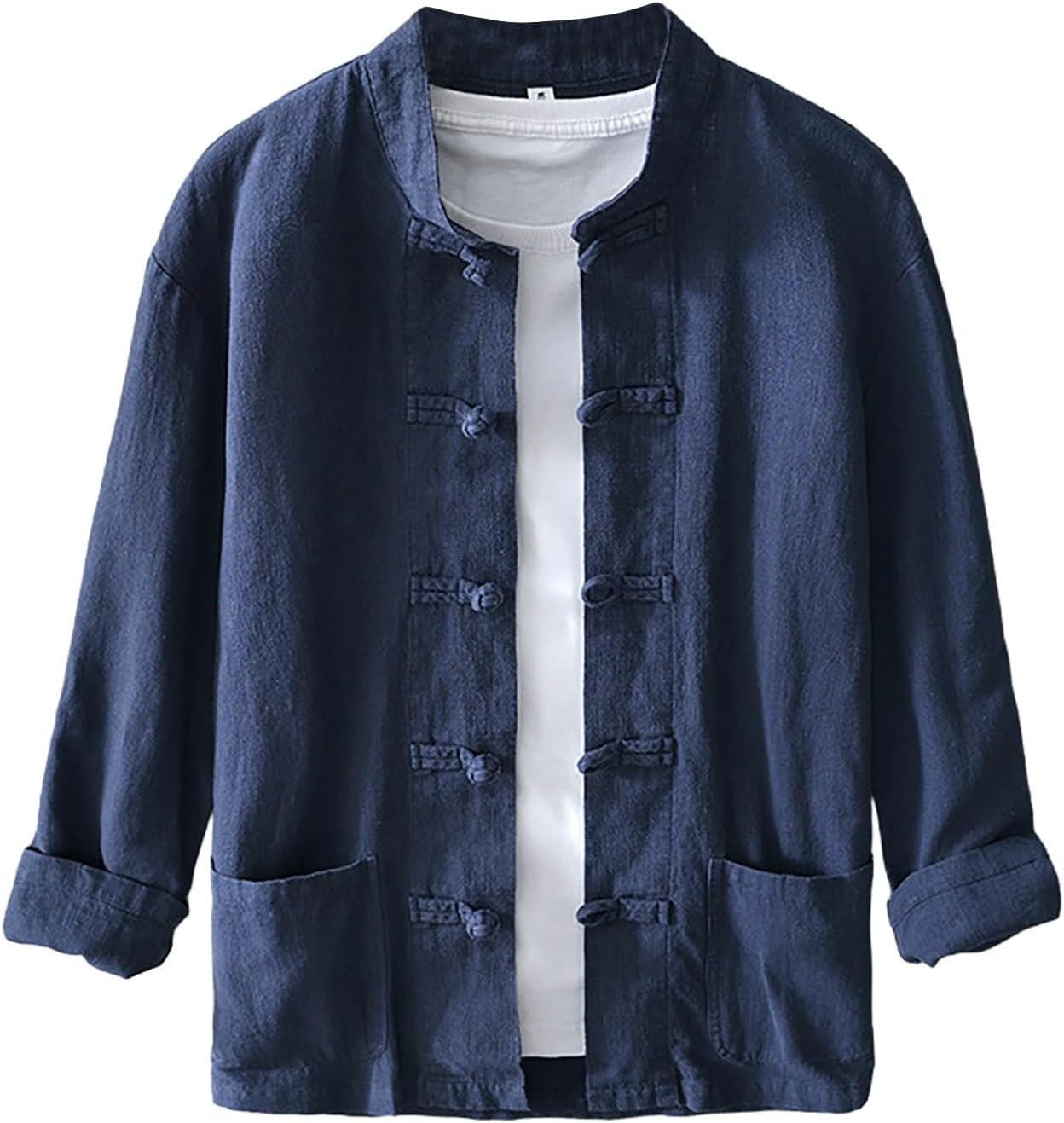 Mens Linen Shirts Long Sleeve Tang Suit for Men Traditional Chinese Martial Arts Tai Chi Suit Retro Cotton and Linen Kung Fu Uniform Tops Plus Size Loose Casual Linen Shirt