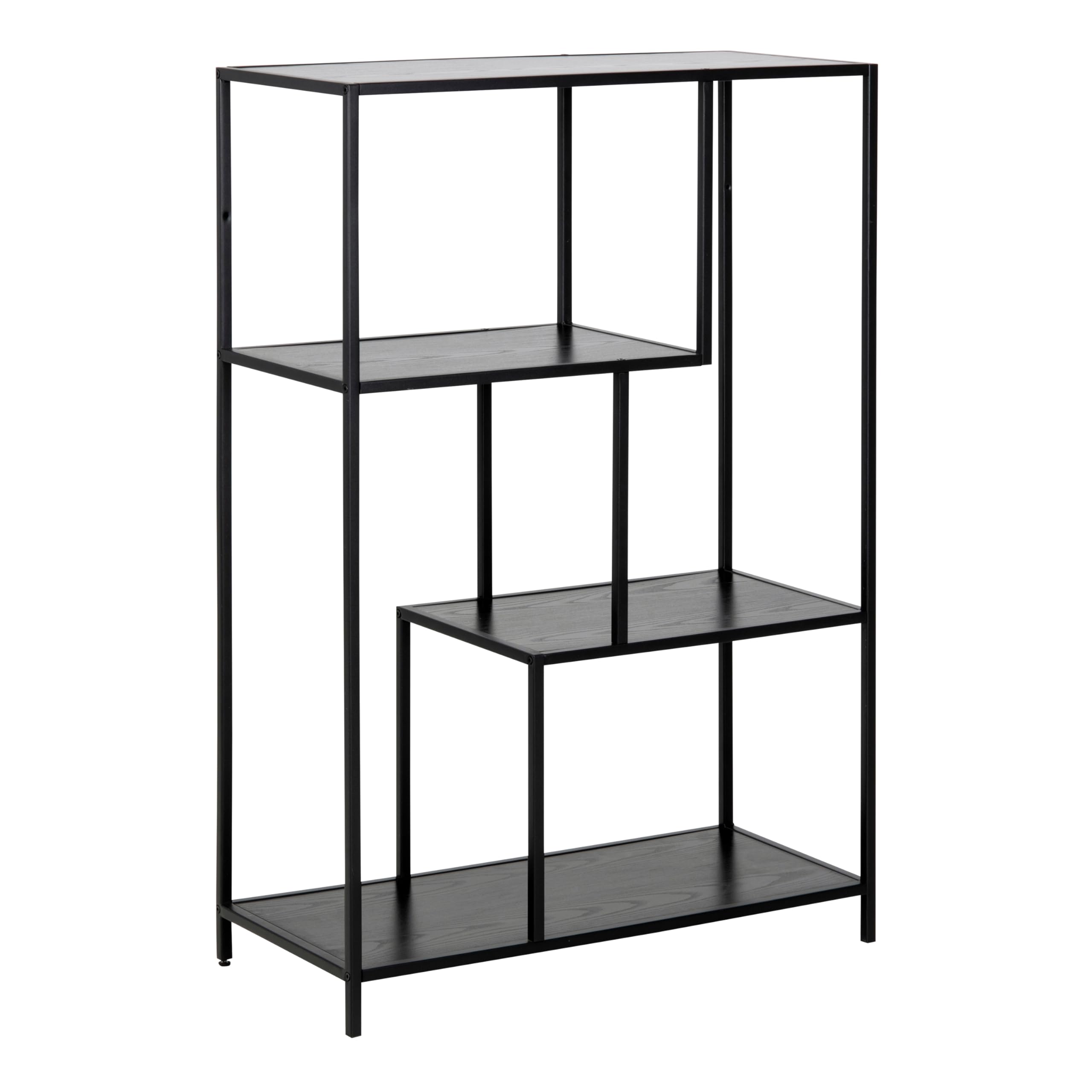 Furniture To Go | Seaford Black Metal Asymmetrical Bookcase with 3 Black Shelves