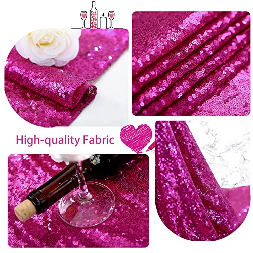 Image of B-COOL Round Sequin Tablecloth Party Decorations: 120 Inch Fuchsia Table Cloth Glitter Fabric Overlay for Indoor Outdoor Dining Parties Home