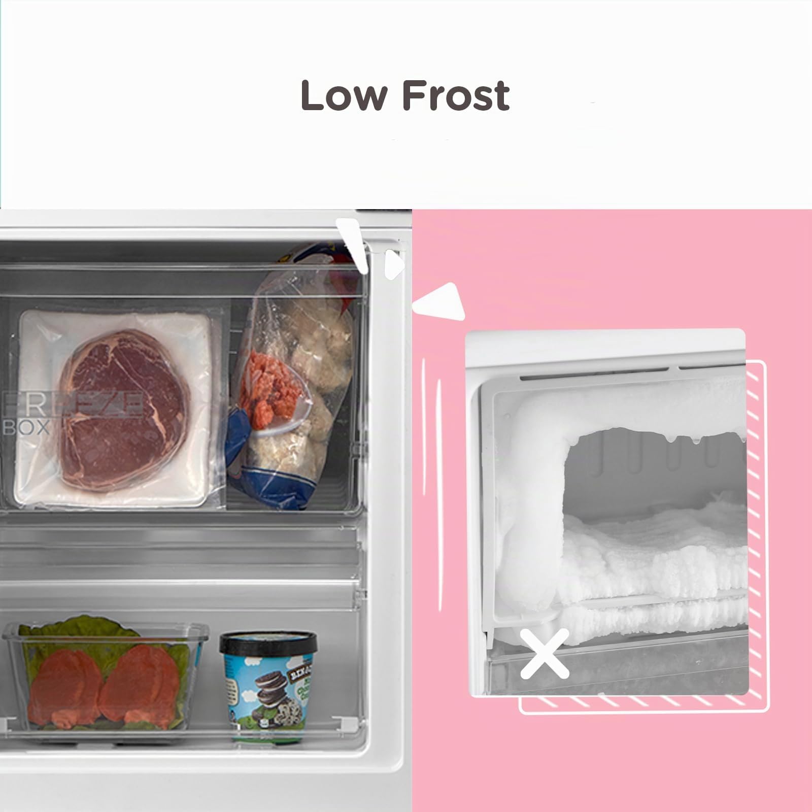 COMFEE' RCB359IX2 262L Frigorifero Combinato, Alto 177,5 cm, Tecnologia Low Frost, Silenzioso 39 dB, Illuminazione LED, Termostato Regolabile, 197L Frigo + 65L Congelatore, Inox