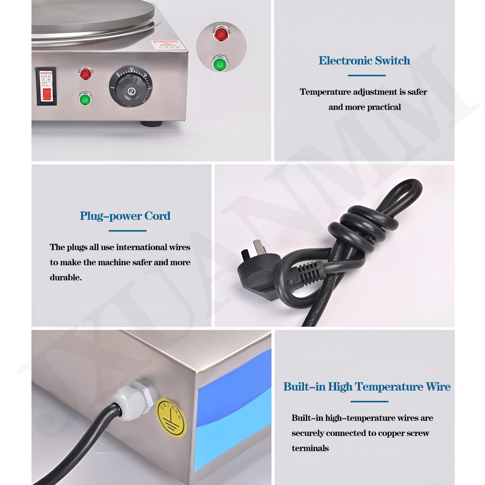 Máquina para hacer crepes comercial, máquina para hacer crepes eléctrica, control de temperatura ajustable, superficie de cocción de hierro fundido espesado,40cm/15.7in-Square