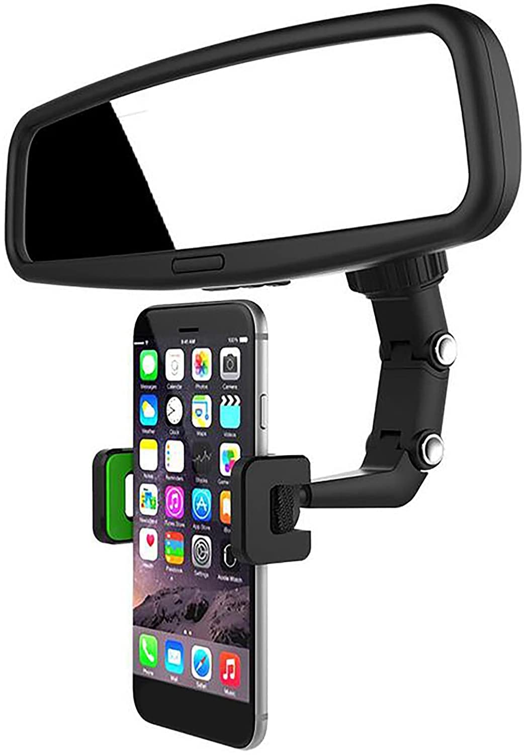 Esselkay 360� Rearview Mirror Phone Holder,Car Rearview Mirror Mount Phone and GPS Holder, Universal 360 Degrees Rotating Car Phone Holder, Cell Phone Automobile Cradles(Black & Green)