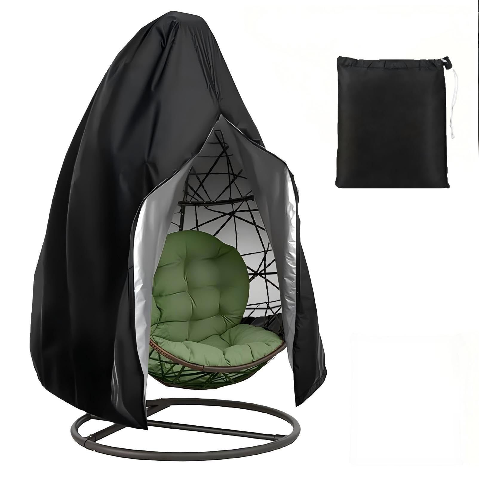 Housse de chaise suspendue 190x115 cm en tissu Oxford 210D noir pour jardin