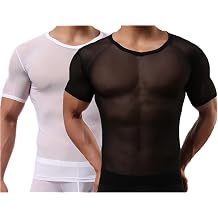 Mens Undershirts Sexy Mesh Shirt See Through T Shirts Workout Tees Top