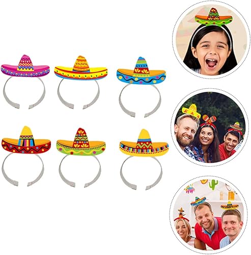 Miniatura 4 de Didiseaon 6 diademas mexicanas para fiestas de cumpleaños, decoraciones mexicanas, sombrero de paja, sombrero de paja, sombrero de diadema,
