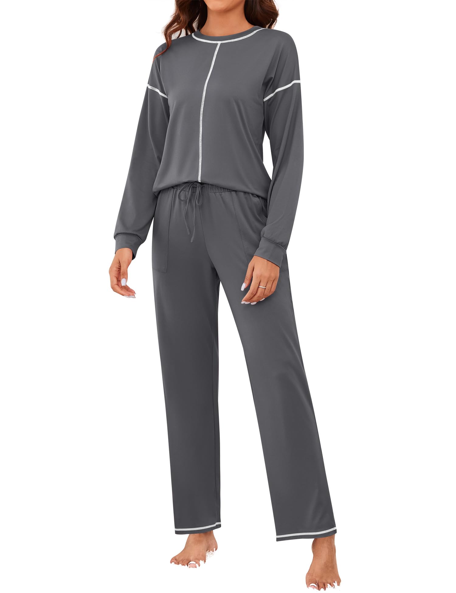 LOMON Pajama Sets for Women Cotton Long Sleeve Sleepwear 2 Piece Pjs Lounge Set with Pockets