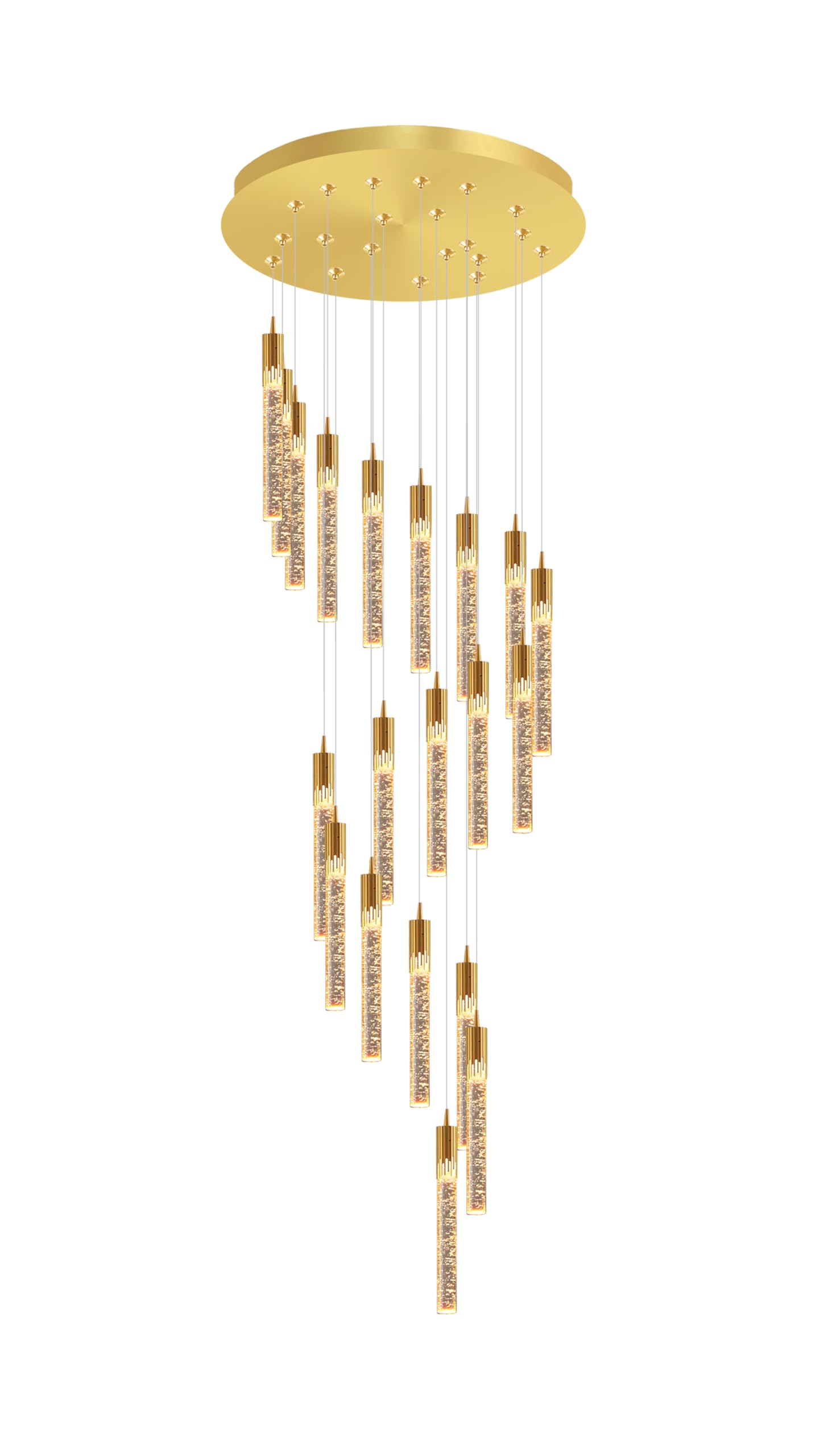 HYJAUSXB Modern 20-Light Gold Ceiling Chandelier Dimmable Crystal Pendant Light Fixture for Villa Staircase Corridor Elegant Home Lighting 11.5 ft Height
