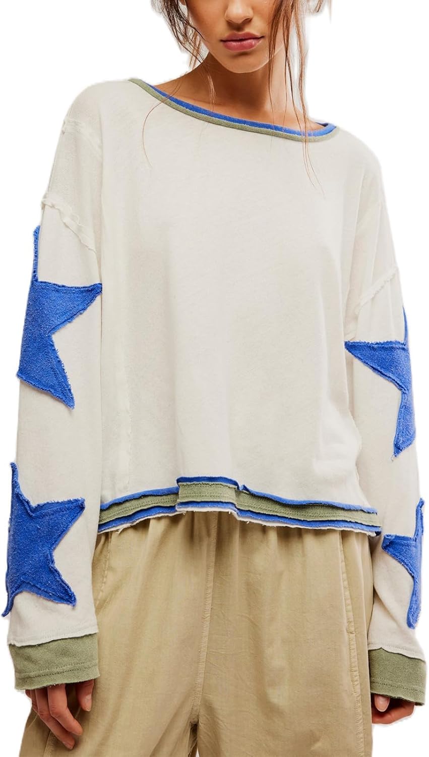 Asadovce Women Oversized Graphic Sweatshirt Y2k Long Sleeve Vintage Crewneck Shirt Top Drop Shoulder Sweater Pullover