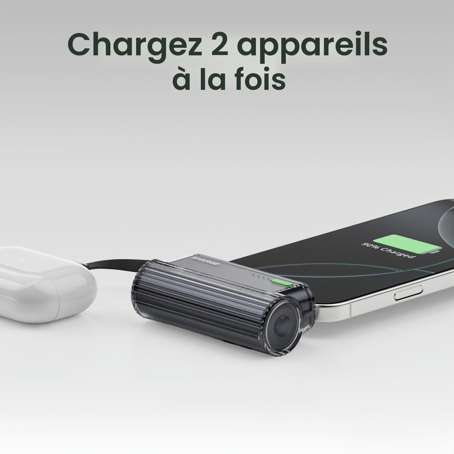 SHARGE Flow Mini 2 Power Bank 22.5w Max, Kleine Powerbank für Unterwegs, Schnelllade-Akkupack mit Lightning- und USB-C-Anschluss, Tragbares Ladegerät mit Integriertem Kabel für iPhone 16/15/14, Galaxy