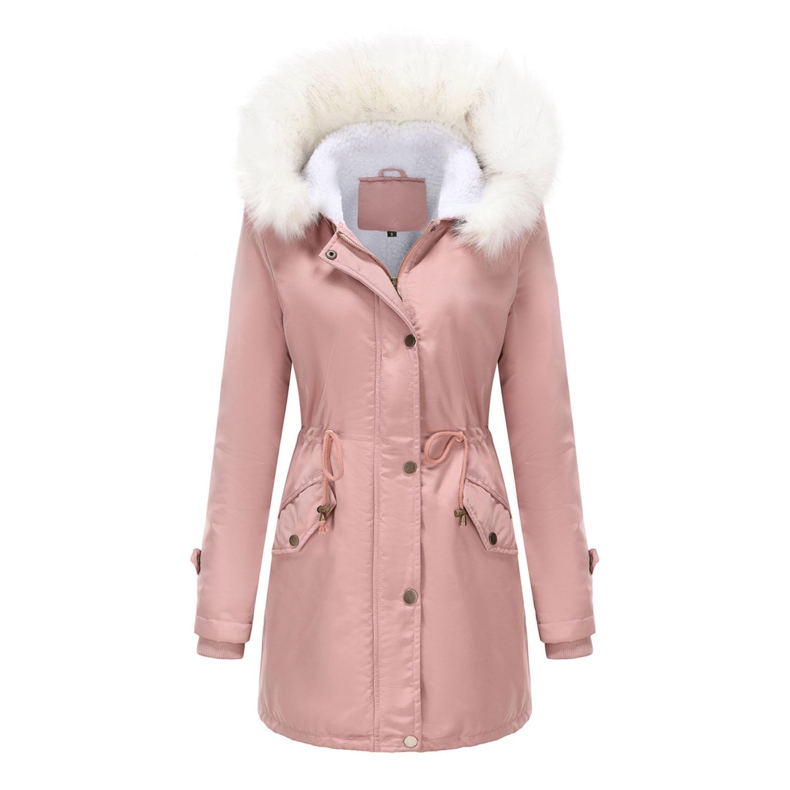 Saymany Damen Winterparka Wintermantel Warme Winter Jacke Lange Mäntel Einfarbig Winterjacke mit Kapuze Windbreaker Gefüttert Teddyfell Dicker Fleecejacke Mode Outdoorjacke Slim fit Winterparka