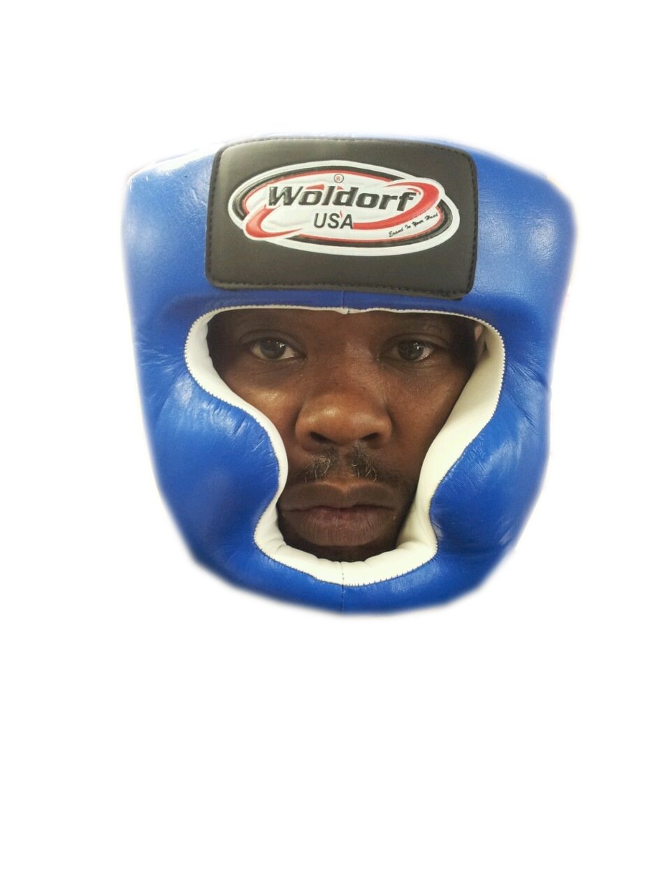 Woldorf USA Boxing Head Guard in Leather with Chin Protection (Blue, Medium)
