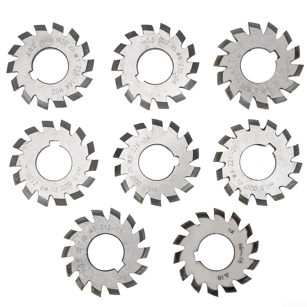 Lot de 8 fraises à engrenages HSS 1 5 20 degrés 18 biseautés avec trou de 22 mm pour la coupe d'engrenages industriels
