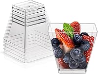 Vista 1 de Paquete de 50 unidades de tazas de postre cuadradas de 3.5 oz, tazas de postre de plástico transparente, tazas desechables para degustación, ideales
