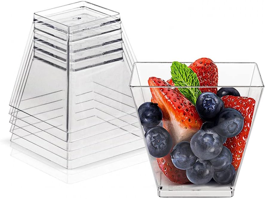 Jizvxe 50 Pack 3.5 Oz Square Dessert Cups,Plastic Clear Dessert Cups,Disposable Tasting Cups Great for Desserts,Appetizers,Mousse