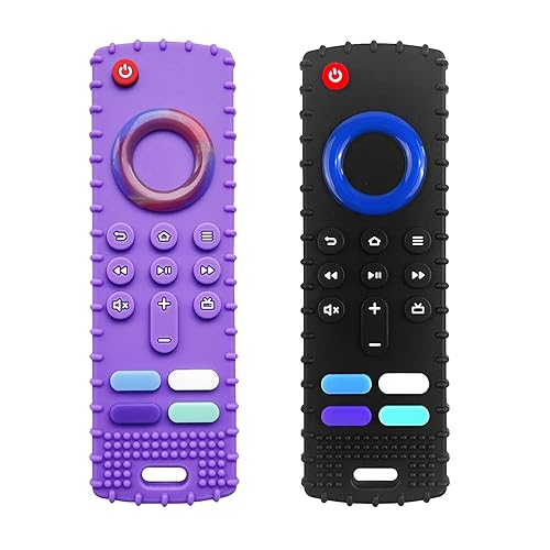 ERSIHUA 2 juguetes de dentición de silicona, mordedores con forma de control remoto para bebés, juguetes de dentición remota de silicona, sin BPA,