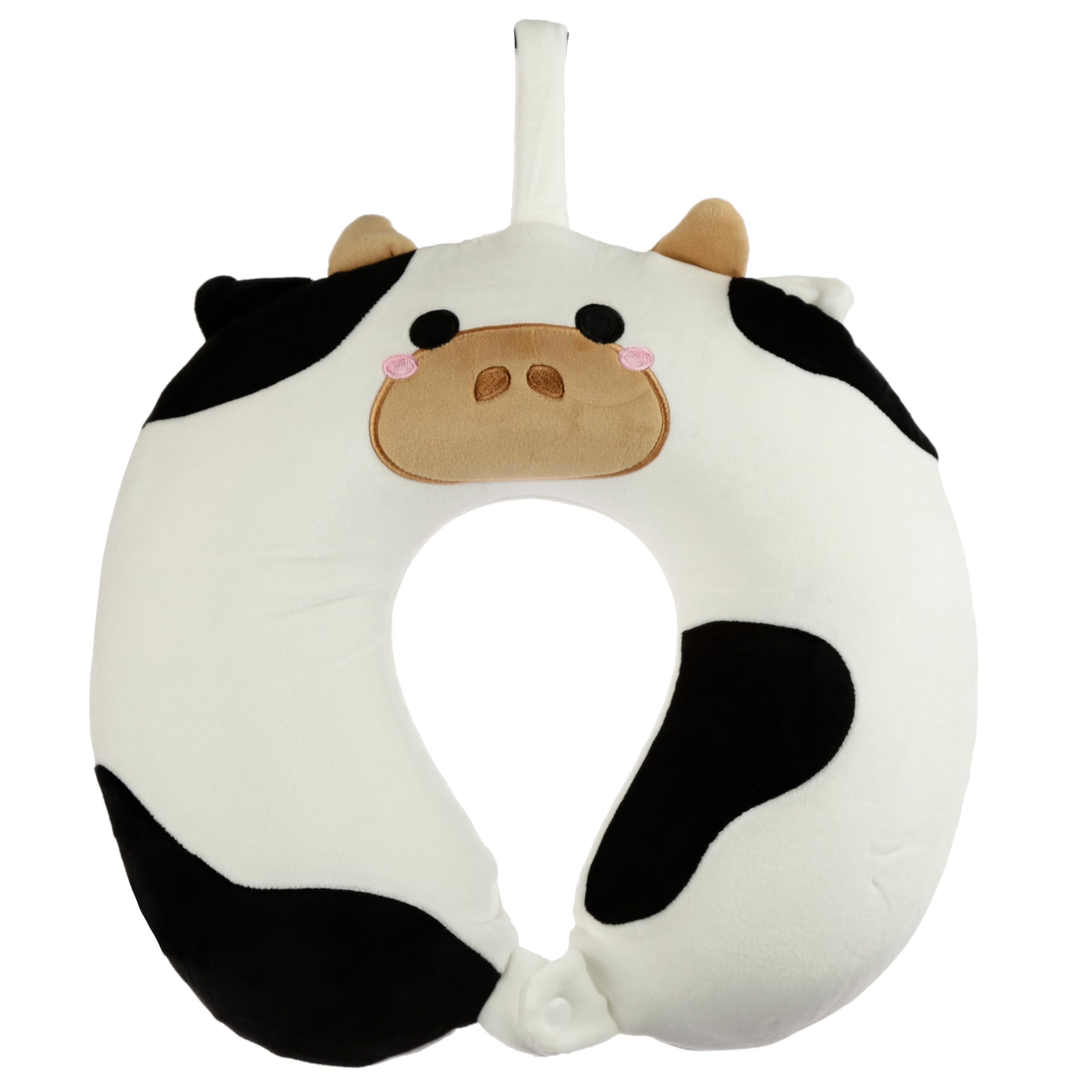 Puckator Multicoloured Relaxeazzz Cow Plush Memory Foam Travel Pillow - Neck Flight Airplane Pillow For Travel - Kids Neck Pillows Cushion For Sleeping Neck Pain Adults - Airport Essentials