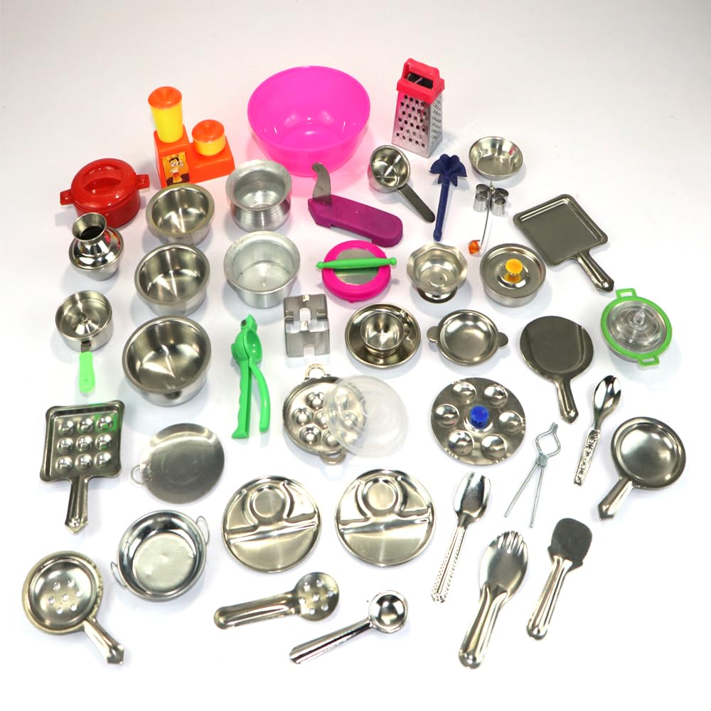 Varnika Stores Miniature Kitchen Set, Kitchen Set for Kids Girls, Real Cooking Kit for Play, Steel Kitchen Set for Girls, Choppu Jaman, Miniature Cooking Set (Pack - 43) (B0CL7P1V9Z) Amazon Price History, Amazon Price Tracker