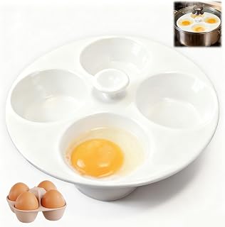 KVZKVZ Ceramic 4-Cup Nonstick Egg Poacher Pan - Perfect Poached Eggs Stovetop Cooker, Fits Most Pots, Dishwasher Safe